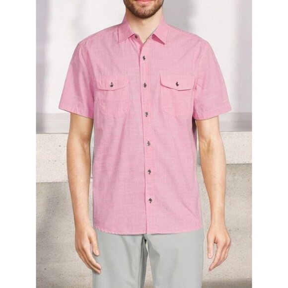 Flag Anthem Cullman Mens Small NEW Short Sleeve Tailored Button Down Shirt Pink - Picture 5 of 5